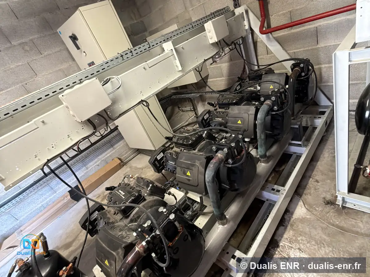 Centrale frigorifique multi-compresseurs en salle des machines, maintenance Dualis ENR